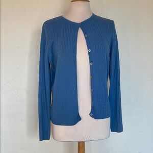 Hillard & Hanson 100% Cotton Button Front Blue Ribbed Cardigan Sweater Size XL